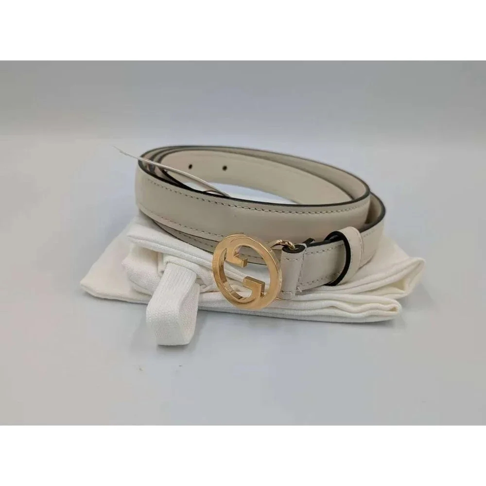 Gucci Women’s Blondie Ciny Interlocking Buckle Calfskin Belt Mystic White 100cm